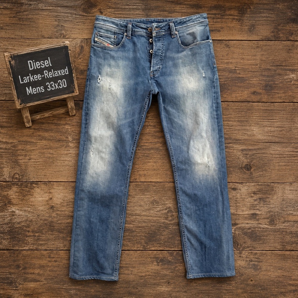 Diesel Larkee-Relaxed Jeans Mens 33x30 Blue Wash Comfort Straight Distressed